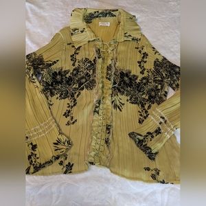 Pea green & black floral button down